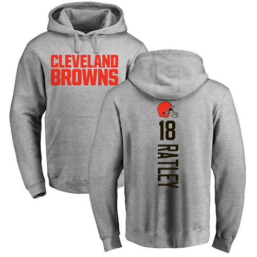 Men Cleveland Browns Damion Ratley Ash Jersey #18 NFL Football Backer Pullover Hoodie Sweatshirt